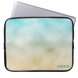 Aqua and Gold Ombre Foil Laptop Sleeve