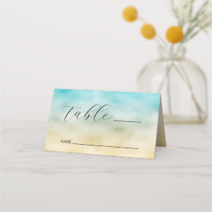 Aqua and Gold Ombre Foil Place Card