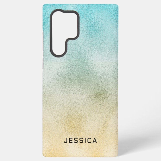 Aqua and Gold Ombre Foil Samsung Galaxy S22 Ultra Case (Back)
