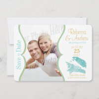 Aqua and Gold Seashell Save the Date