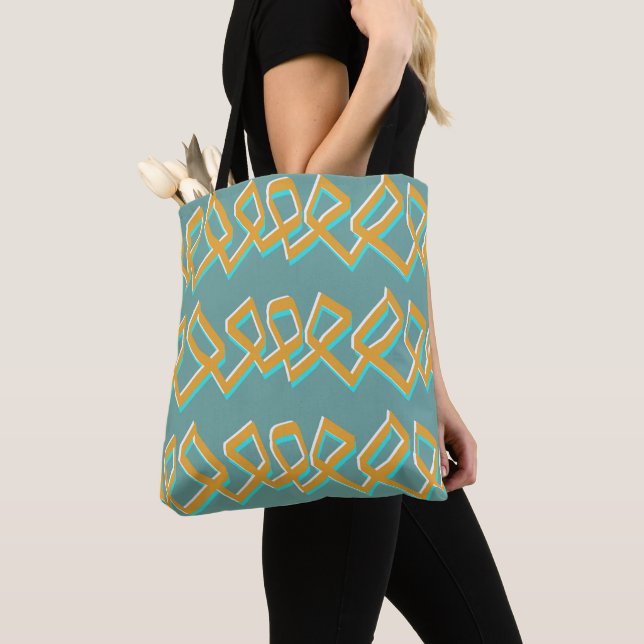 Aqua and Gold Tote Bag (Close Up)