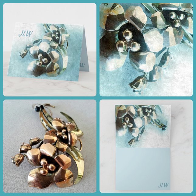 Aqua and Gold Vintage Lily Brooch Card (Creator Uploaded)