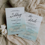 Aqua and Gold Watercolor Beach All In One Wedding Invitation<br><div class="desc">This aqua and gold watercolor beach all in one wedding invitation is perfect for a tropical destination wedding. The simple and modern design features stunning turquoise, teal and light blue watercolor with a soft gold sparkle reminiscent of the sand and sea. It's paired with gorgeous elegant calligraphy. Save paper by...</div>