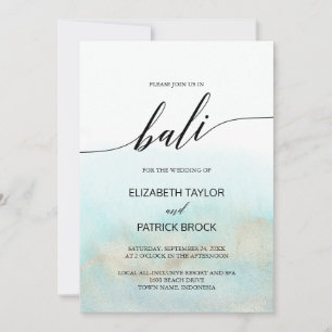 Aqua and Gold Watercolor Beach Bali Wedding Invitation