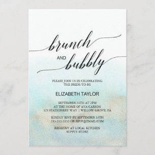 Aqua and Gold Watercolor Beach Brunch and Bubbly Invitation