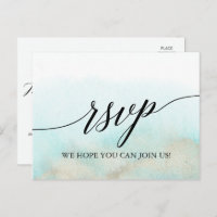 Aqua and Gold Watercolor Beach Menu Choice RSVP