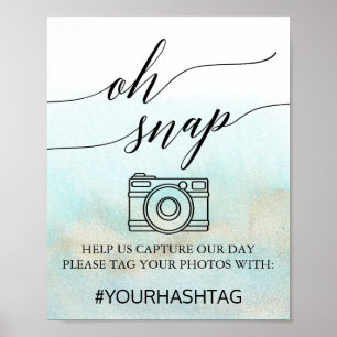 Aqua and Gold Watercolor Beach Oh Snap Sign