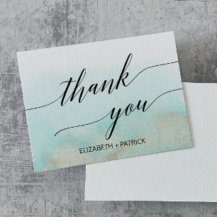 Aqua and Gold Watercolor Beach Thank You Card