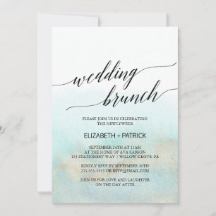Aqua and Gold Watercolor Beach Wedding Brunch Invitation