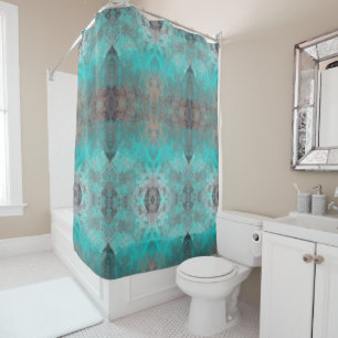 Aqua and Gray Geometric Paint Shower Curtain