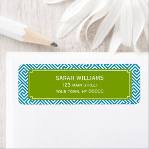 Aqua and Green Greek Key Pattern Return Address Label