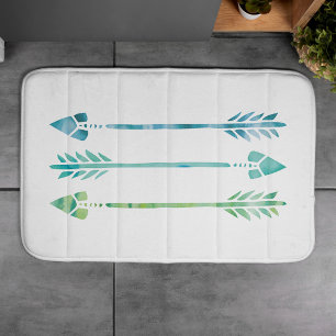 Aqua and Green Watercolor Arrows Bath Mat