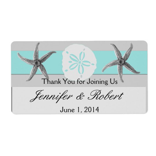 Aqua and Grey Band Wedding Water Bottle Label Shipping Label