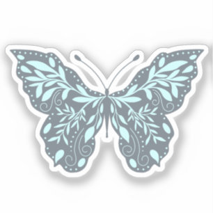  Aqua and Grey Botanical Butterfly