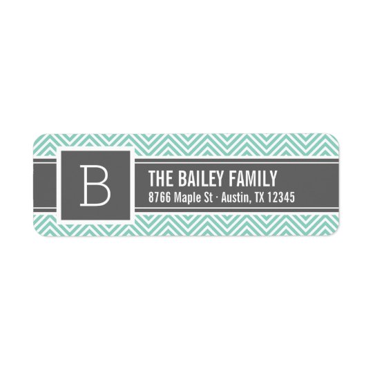 Aqua and Grey Chevron Monogram Return Address Label