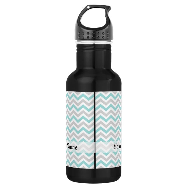 Aqua and grey chevron pattern 532 ml water bottle (Front)