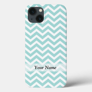 Aqua and grey chevron pattern iPhone 13 case