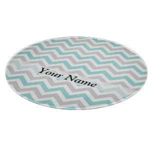 Aqua and grey chevron pattern cutting board