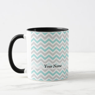 Aqua and grey chevron pattern mug