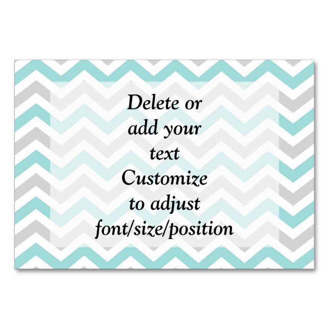 Aqua and grey chevron pattern table number (Front)