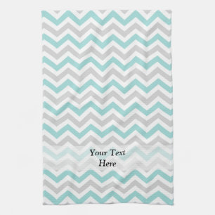Aqua and grey chevron pattern tea towel