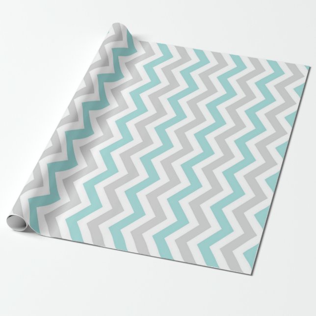 Aqua and grey chevron pattern wrapping paper (Unrolled)