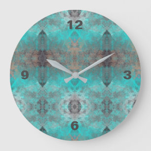 Aqua and Grey Geometric Pattern Large Clock