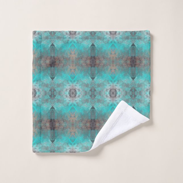 Aqua and Grey Geometric Pattern Towel (Wash Cloth)
