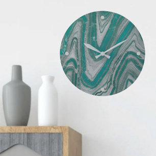 Aqua and Grey Wavy Faux Sandstone Wall Clock