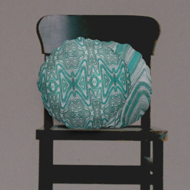 Aqua and Grey Wavy Layered Mineral Round Cushion (Creator Uploaded)
