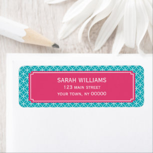 Aqua and Hot Pink Geometric Pattern Return Address Label