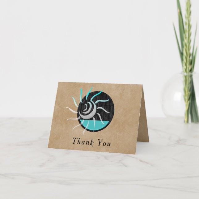 Aqua and Kraft Paper Thank You Card with Sun Rays (Front)