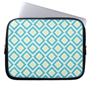 Aqua and Lemon Diamond Ikat Pattern Laptop Sleeve