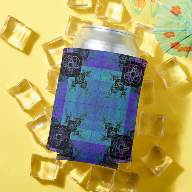 Aqua and Lilac Fractal Joy Can Cooler (In Situ Summer)