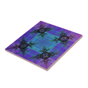 Aqua and Lilac Fractal Joy Decorative Tile