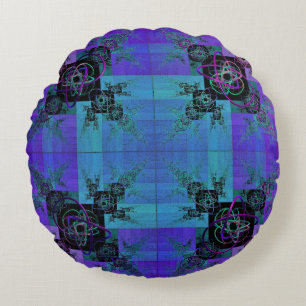 Aqua and Lilac Fractal Joy Round Pillow