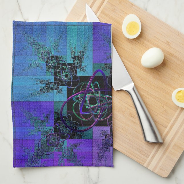 Aqua and Lilac Fractal Joy Tea Towel (Quarter Fold)