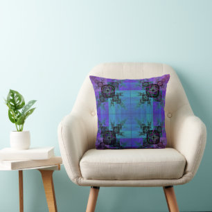 Aqua and Lilac Fractal Joy Throw Pillow