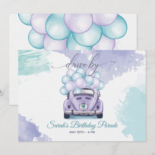 Aqua and Lilac Surprise DriveBy Birthday Invitation