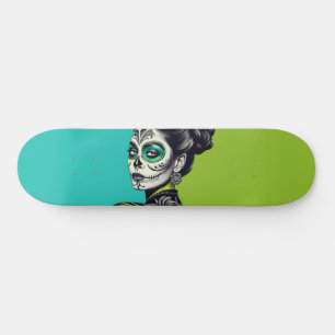 Aqua and Lime Day of the Dead Woman Skateboard