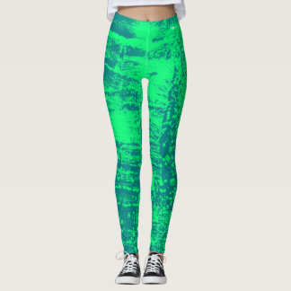 Aqua and Lime Wax Texture Leggings