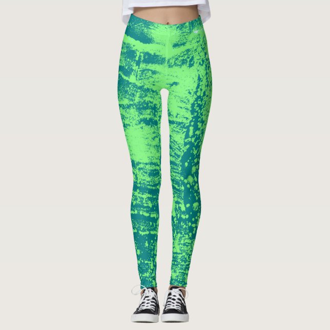 Aqua and Lime Wax Texture Leggings (Front)