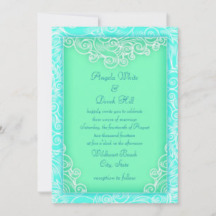 Aqua and Mint Waves Green Beach Wedding Invitation
