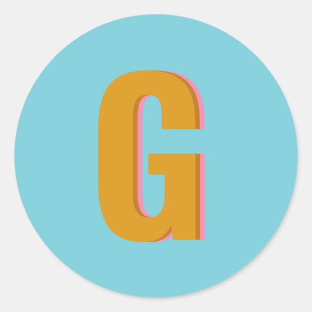 Aqua and Mustard Retro Typography Monogram Initial Classic Round Sticker (Front)