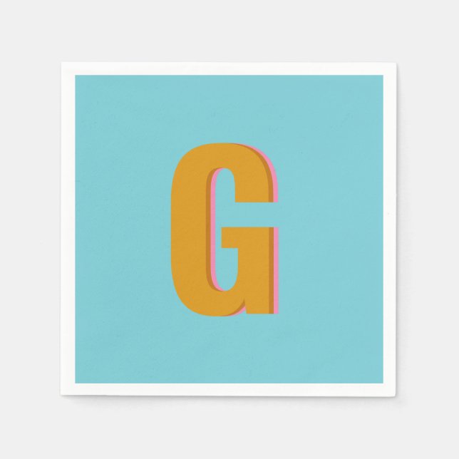 Aqua and Mustard Retro Typography Monogram Initial Napkin (Front)