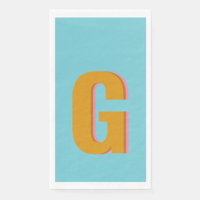 Aqua and Mustard Retro Typography Monogram Initial Napkin (Front)