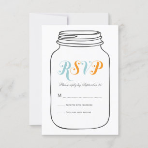 Aqua and Orange Vintage Mason Jar Wedding RSVP Card
