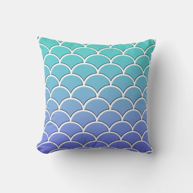 Aqua and Orchid Japanese Wave Pattern Pillow (Front)