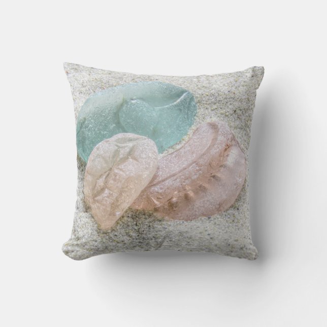 Aqua and peach sea glass - pillow (Front)