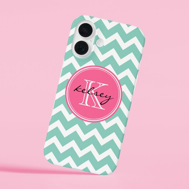 Aqua and Pink Chevron Custom Monogram Case-Mate iPhone Case (Creator Uploaded)